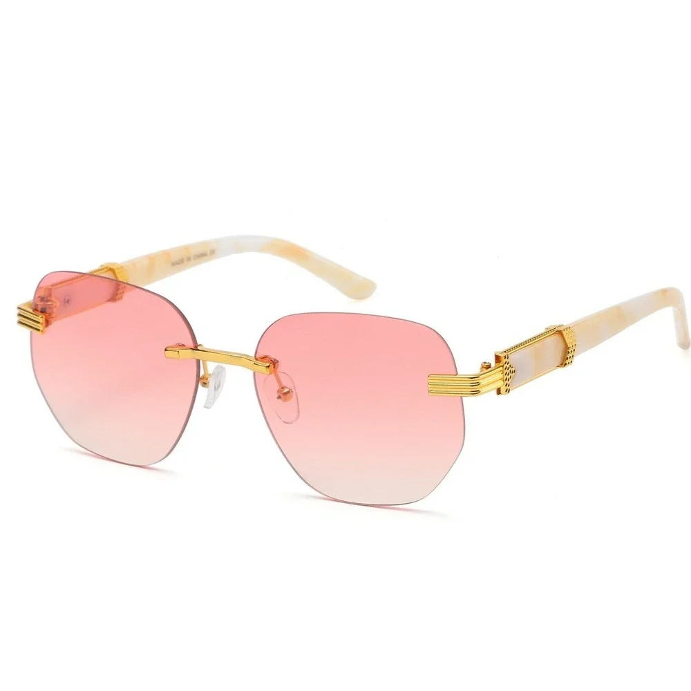 Rimless Sunglasses Women Fashion Trendy Pink‎ Lens Gold Frame Elegant Designer